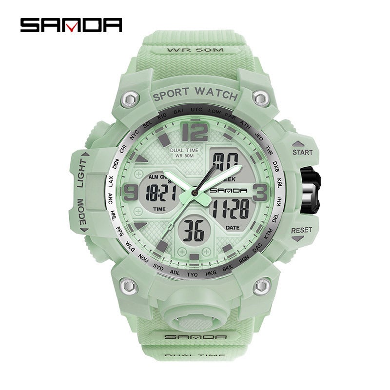 Sanda Fashionable And Cool Watch Men'S Outdoor Swimming Sports Waterproof Watch Junior High School Students Multi-Functional Dual Display Electronic Watch - Image 1